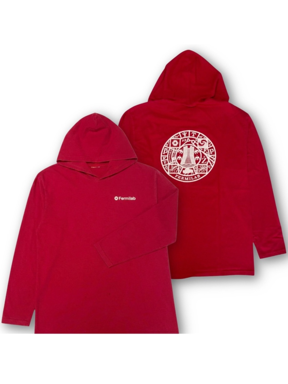Vintage Fermilab Adult Large Physics Graphic Hood Red Long Sleeve T-Shirt
